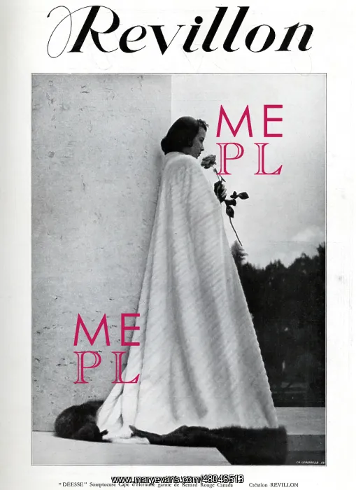 : Magazine Advertisement for Revillon ermine cape : Magazine Advertisement for Revillon ermine cape