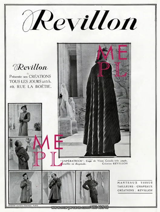: Magazine Advertisement for Revillon fur coats : Magazine Advertisement for Revillon fur coats
