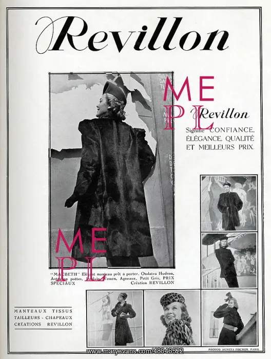 : Magazine Advertisement for Revillon fur coats : Magazine Advertisement for Revillon fur coats