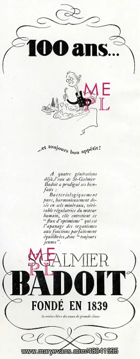 : Magazine Advertisement for St Galmier-Badoit water : Magazine Advertisement for St Galmier-Badoit water