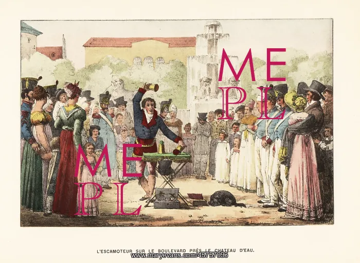 : Magician performing sleight of hand, Chateau d'Eau, 1820s : Magician performing sleight of hand, Chateau d'Eau, 1820s