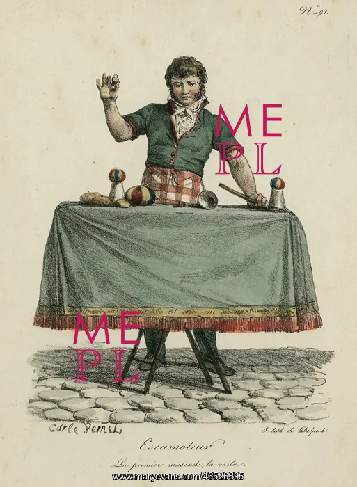 : Magician performing trick on table with cup and balls : Magician performing trick on table with cup and balls