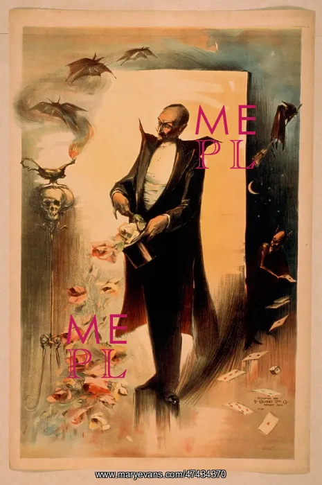 : Magician pulling roses out of top hat surrounded by supernat : Magician pulling roses out of top hat surrounded by supernat