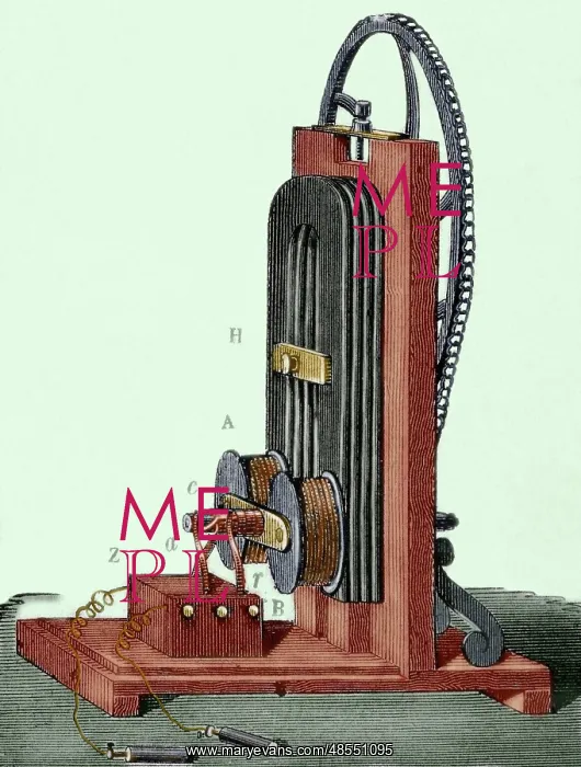 : Magnetoelectric Machine by E. M. Clarke. 19th century. Color : Magnetoelectric Machine by E. M. Clarke. 19th century. Color
