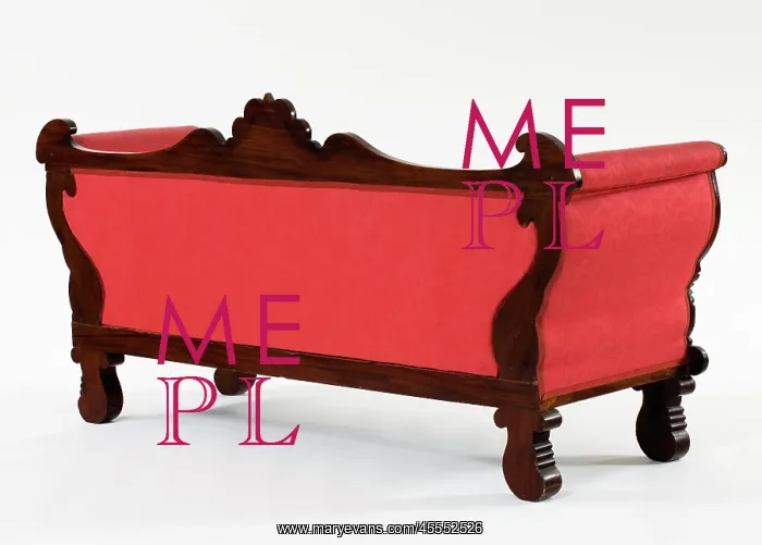: Sofa. Mahogany sofa carved with scrolls and an anthemion cresting : Sofa. Mahogany sofa carved with scrolls and an anthemion cresting