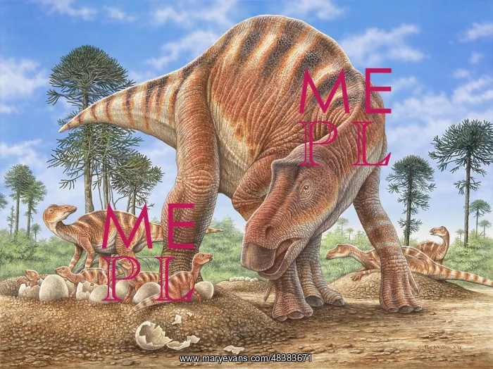 : Maiasaura caring for its young in their nest : Maiasaura caring for its young in their nest