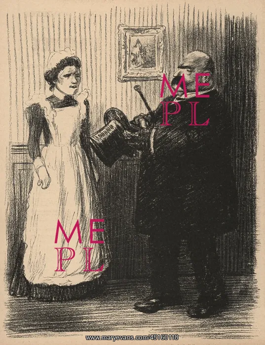 : The Maid. A sketch which shows a large man, having removed his hat : The Maid. A sketch which shows a large man, having removed his hat