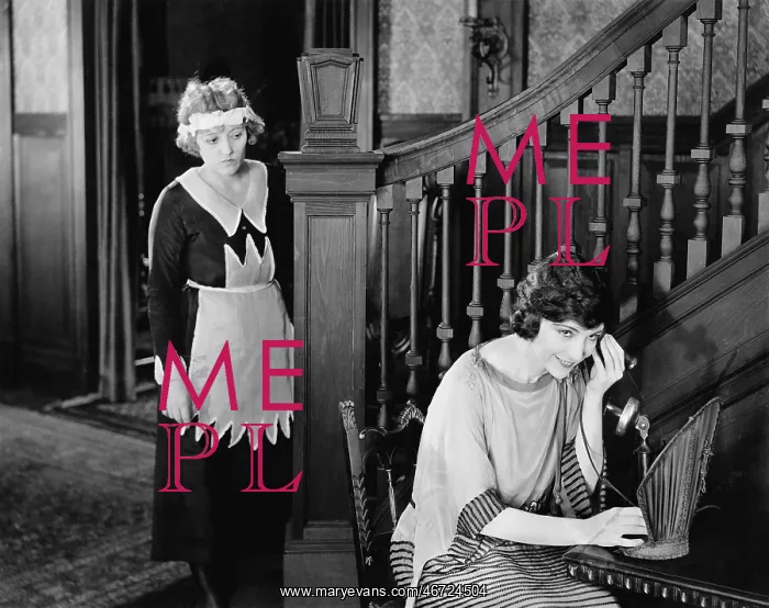 : Maid eavesdropping on womans telephone call : Maid eavesdropping on womans telephone call