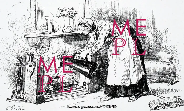 : Maid quenching a fire with a jug of water : Maid quenching a fire with a jug of water