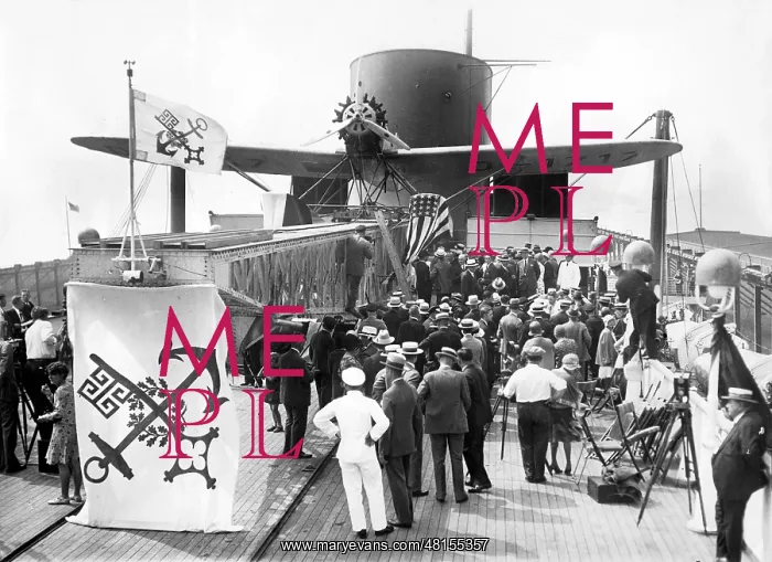 : Mail plane on board the passenger ship Bremen, 1929 : Mail plane on board the passenger ship Bremen, 1929