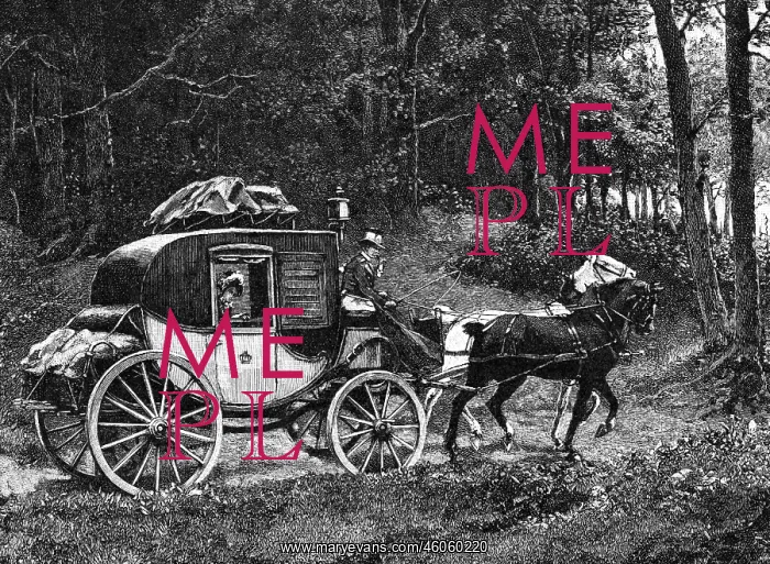 : mail / post, mail coach, coach in forest, after : mail / post, mail coach, coach in forest, after