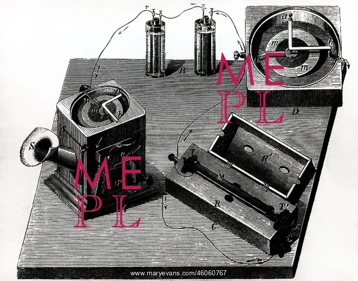 : mail / post, Philipp Reis telephone, wood engraving : mail / post, Philipp Reis telephone, wood engraving