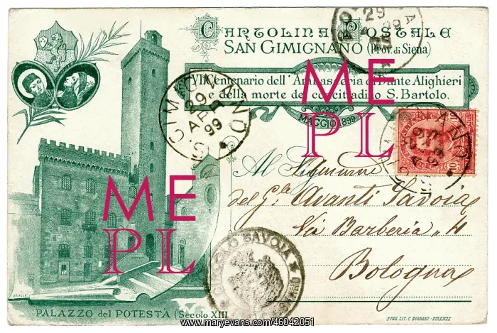  : mail  /  post, picture postcard, San Gimignano