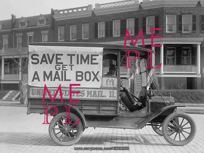 : Mail Wagon in Washington, D.C. in 1916. On its side : Mail Wagon in Washington, D.C. in 1916. On its side