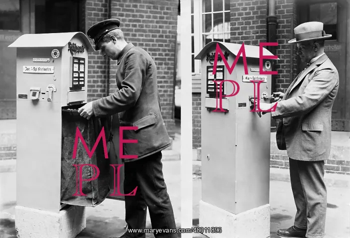 : Mailboxes with stamp machine, 1928 : Mailboxes with stamp machine, 1928