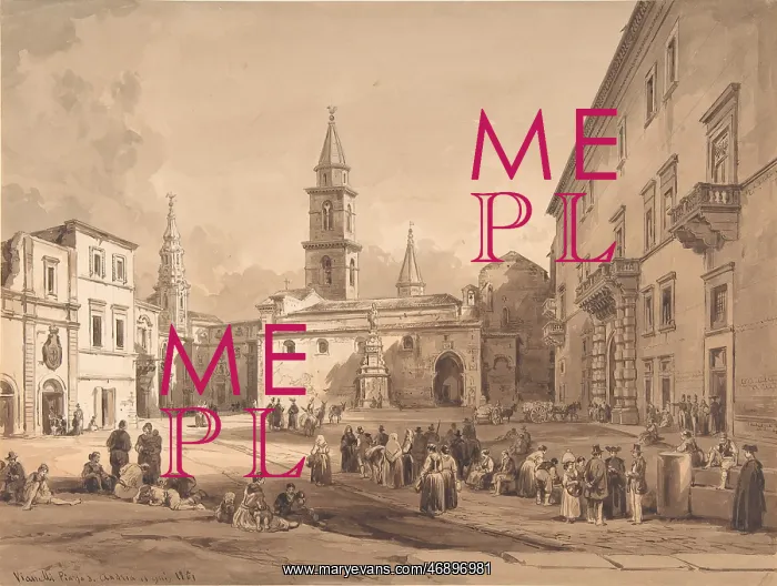 : The Main Square in Andria (Bari), 1803?94, Pen : The Main Square in Andria (Bari), 1803?94, Pen