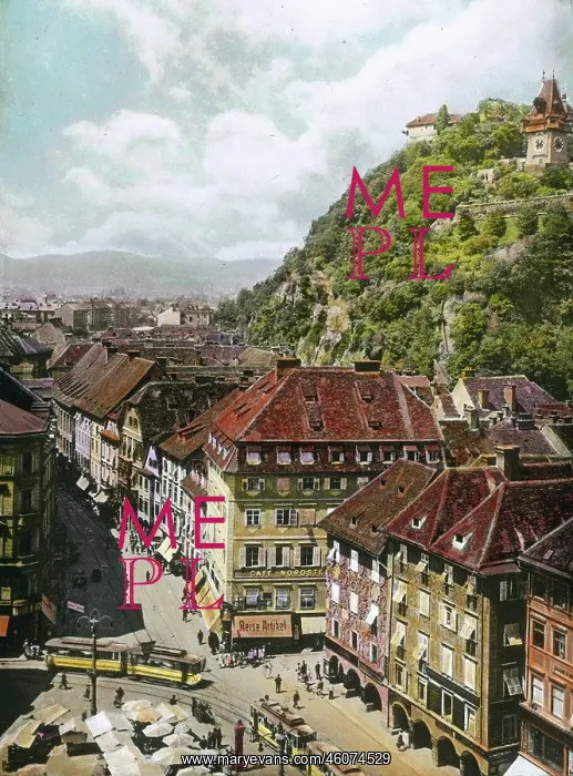 : Main square and Schlossberg mountain in Graz : Main square and Schlossberg mountain in Graz