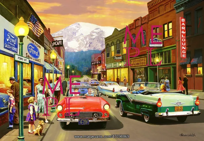 : Main Street 1960s, Ford Thunderbird, Ford Galaxie Skyliner : Main Street 1960s, Ford Thunderbird, Ford Galaxie Skyliner