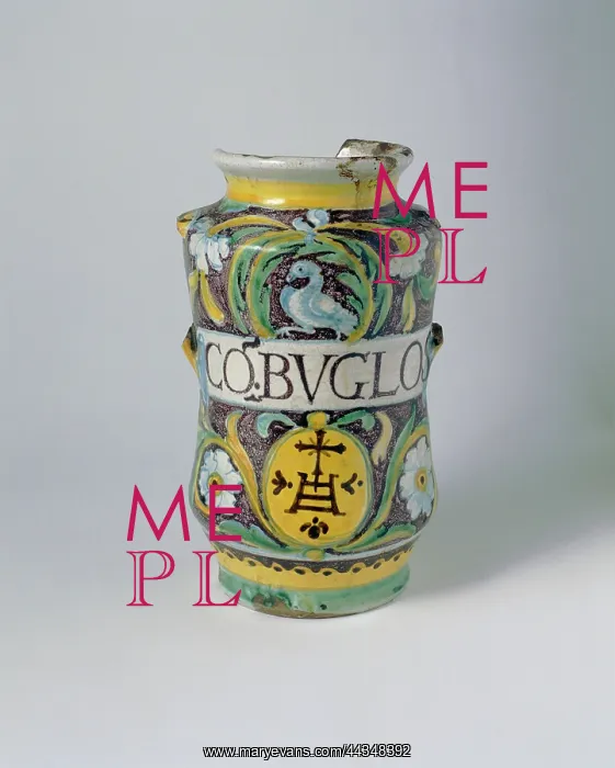 : A majolica pharmacy jar of : A majolica pharmacy jar of