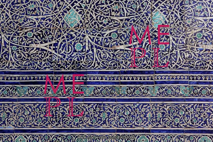 : Khiva. Detail of majolica tiling, winter mosque : Khiva. Detail of majolica tiling, winter mosque