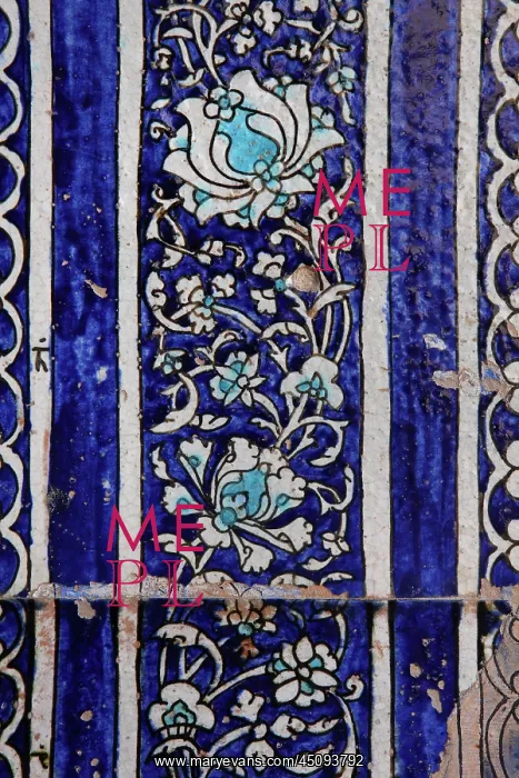 : Khiva. Detail of majolica tiling, winter mosque : Khiva. Detail of majolica tiling, winter mosque