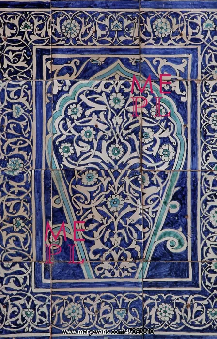: Khiva. Detail of majolica tiling, winter mosque : Khiva. Detail of majolica tiling, winter mosque