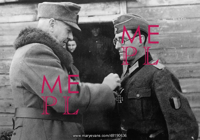 : Major General Werner Sanne decorates a Belgian volunteer, 19 : Major General Werner Sanne decorates a Belgian volunteer, 19