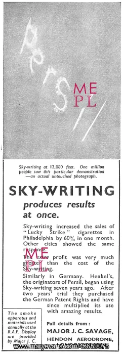 : Major J.C.Savage - Sky-Writing. Persil : Major J.C.Savage - Sky-Writing. Persil