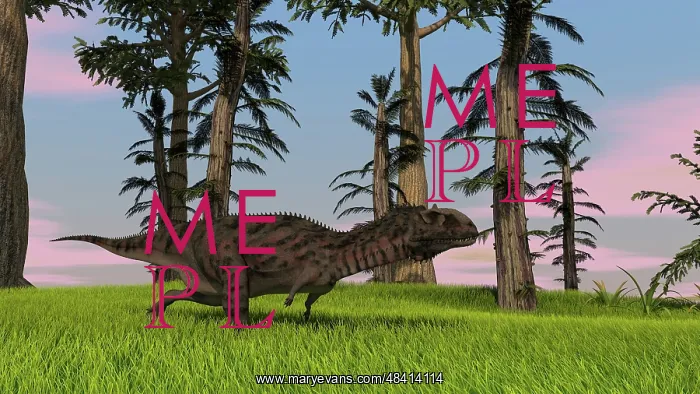 : Majungasaurus running across a grassy field : Majungasaurus running across a grassy field