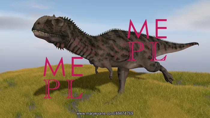 : Majungasaurus running across a grassy field : Majungasaurus running across a grassy field