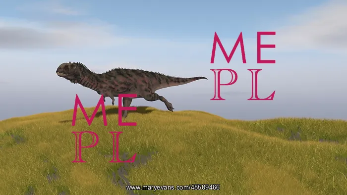 : Majungasaurus running across a grassy field : Majungasaurus running across a grassy field