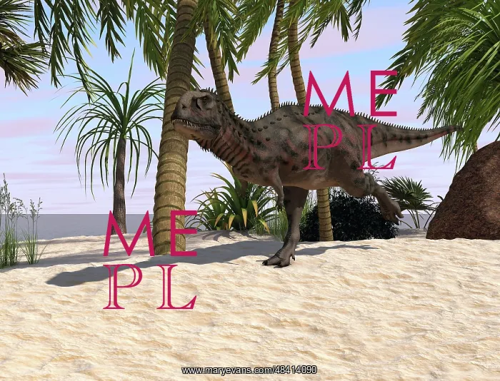 : Majungasaurus running across a tropical landscape : Majungasaurus running across a tropical landscape