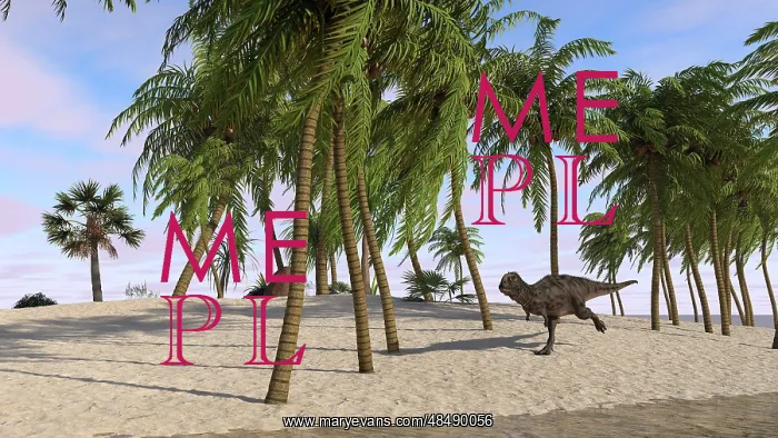 : Majungasaurus running across a tropical landscape : Majungasaurus running across a tropical landscape
