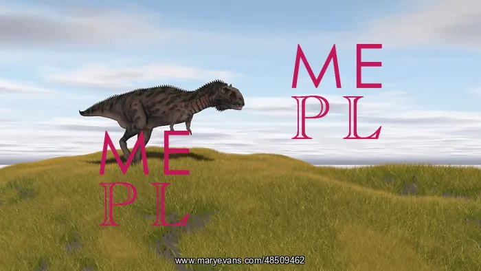 : Majungasaurus walking across a grassy field : Majungasaurus walking across a grassy field