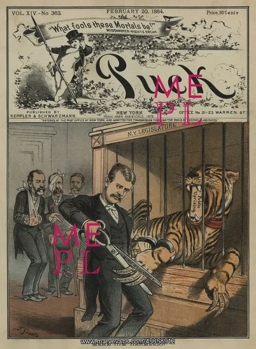 : MAKE HIM HARMLESS! PUCK Magazine 1884 cover shows : MAKE HIM HARMLESS! PUCK Magazine 1884 cover shows