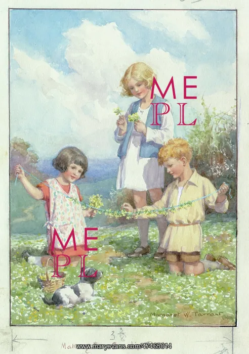 : Making the Cowslip Ball ? children and dog : Making the Cowslip Ball ? children and dog
