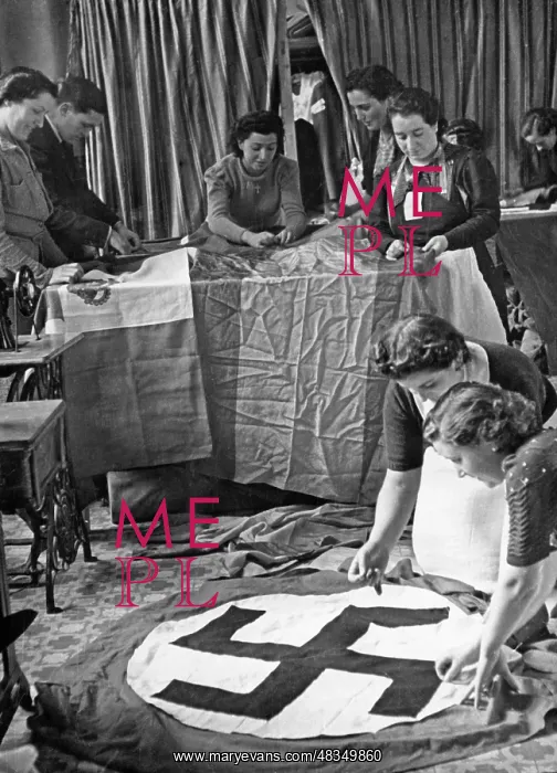 : Making of flags at the Condor Legion in Spain, 1939 : Making of flags at the Condor Legion in Spain, 1939