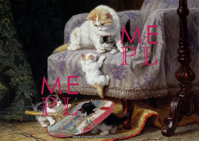 : Making Mischief ' cat with four kittens : Making Mischief ' cat with four kittens
