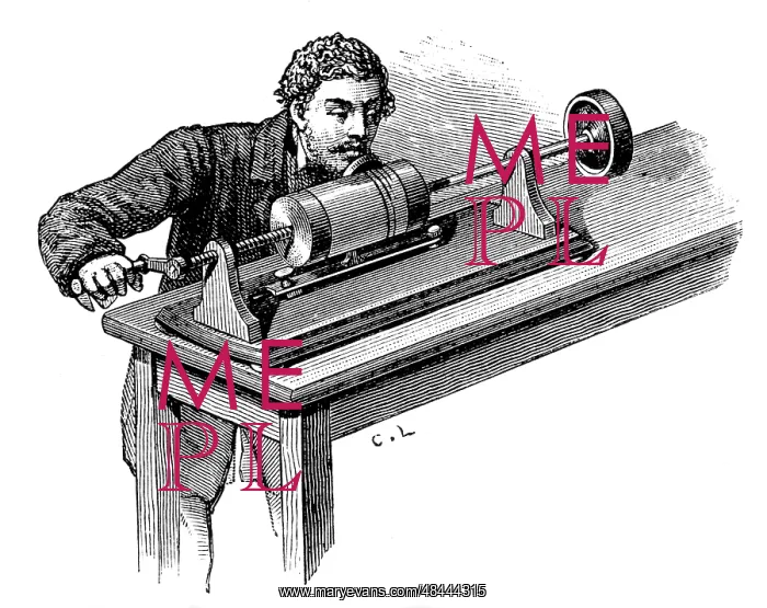 : Making recording on first model of Edison's Phonograph : Making recording on first model of Edison's Phonograph