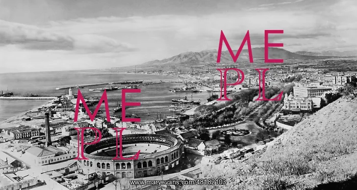 : Malaga. View of the port of Malaga. In front one can see the bullring : Malaga. View of the port of Malaga. In front one can see the bullring