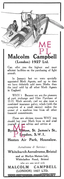 : Malcolm Campbell (London) 1927 Ltd. Moth Agents 1929 : Malcolm Campbell (London) 1927 Ltd. Moth Agents 1929