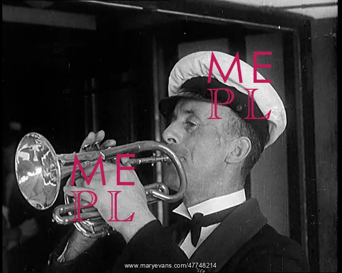: Male Civilian Playing a Bugle : Male Civilian Playing a Bugle