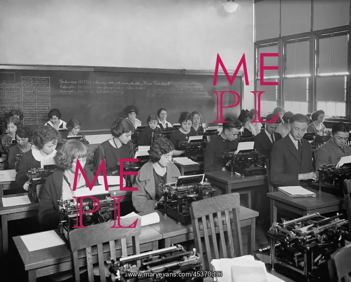 : Male and female high school typing class in : Male and female high school typing class in