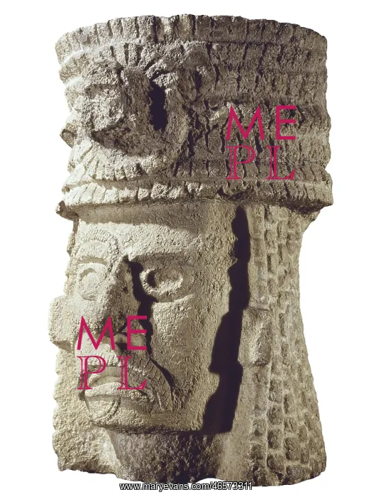 : Male head. Late classical period. Maya art. Sculpture : Male head. Late classical period. Maya art. Sculpture