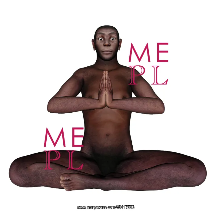  : Male homo erectus sitting in meditation