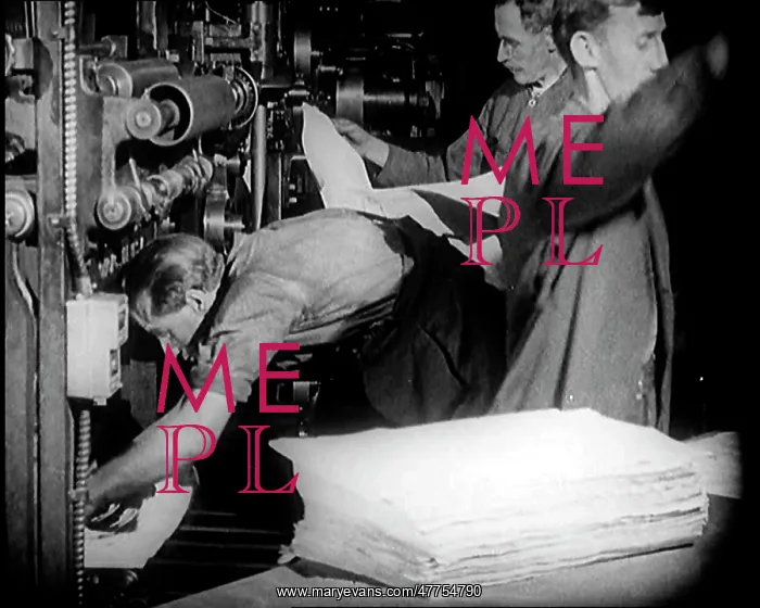 : Male Printers Pulling Newspapers Off the Printing Press : Male Printers Pulling Newspapers Off the Printing Press