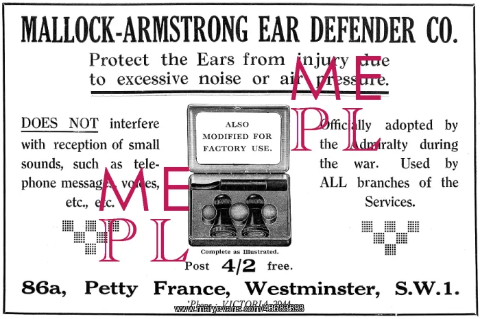 : Mallock-Armstrong Ear Defenders 1925 : Mallock-Armstrong Ear Defenders 1925