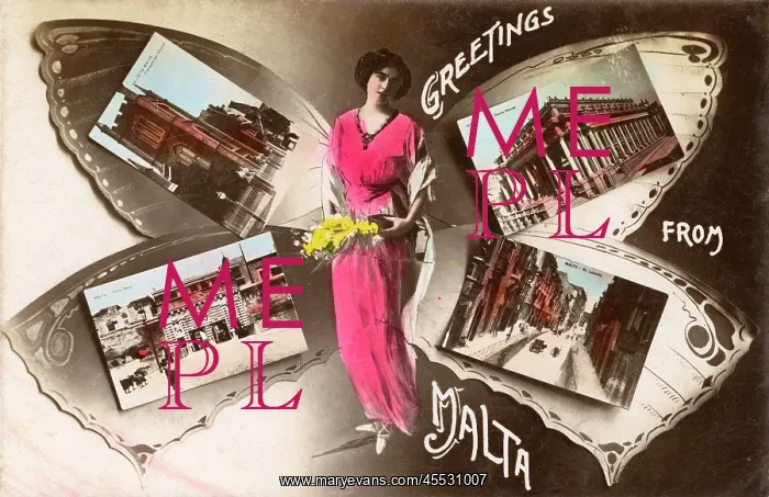: Malta - Greetings Postcard - Butterfly design : Malta - Greetings Postcard - Butterfly design