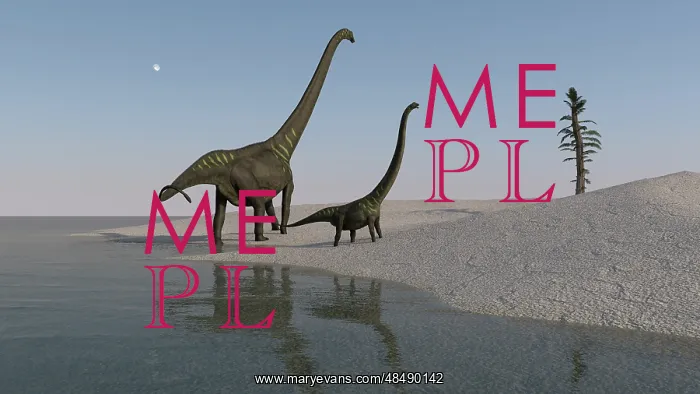 : Two Mamenchisaurus roaming along the shoreline : Two Mamenchisaurus roaming along the shoreline