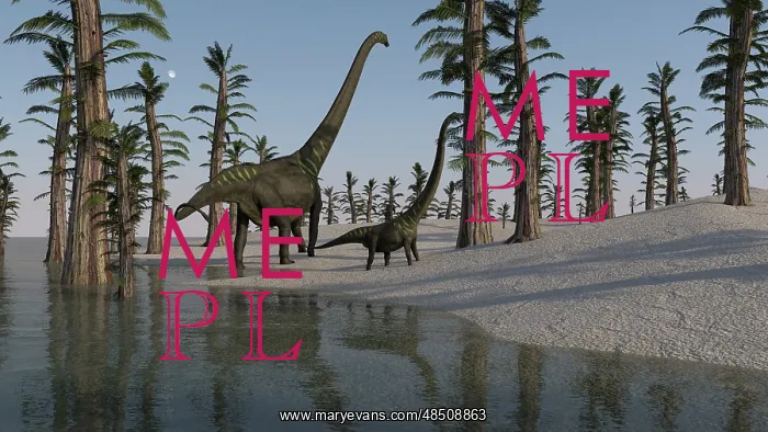: Two Mamenchisaurus roaming along the shoreline : Two Mamenchisaurus roaming along the shoreline